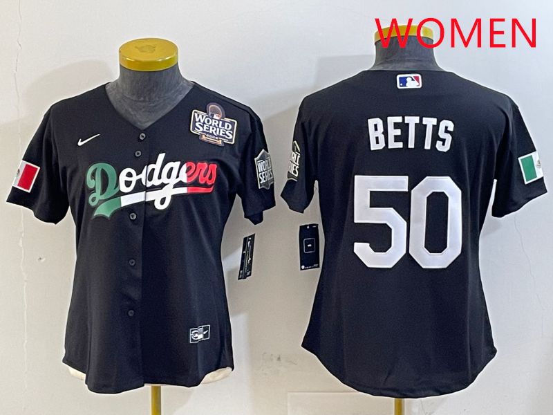 Women Los Angeles Dodgers #50 Betts Black Mexico Game 2025 Nike MLB Jersey style 3